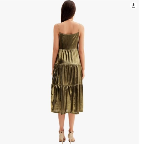 Grace Karin Spaghetti Strap Ruffle Midi Dress in Gold - Picture 6 of 7